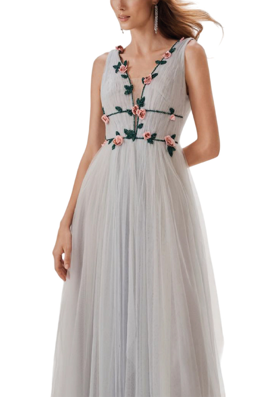 V-NECK FLOWERED GOWN