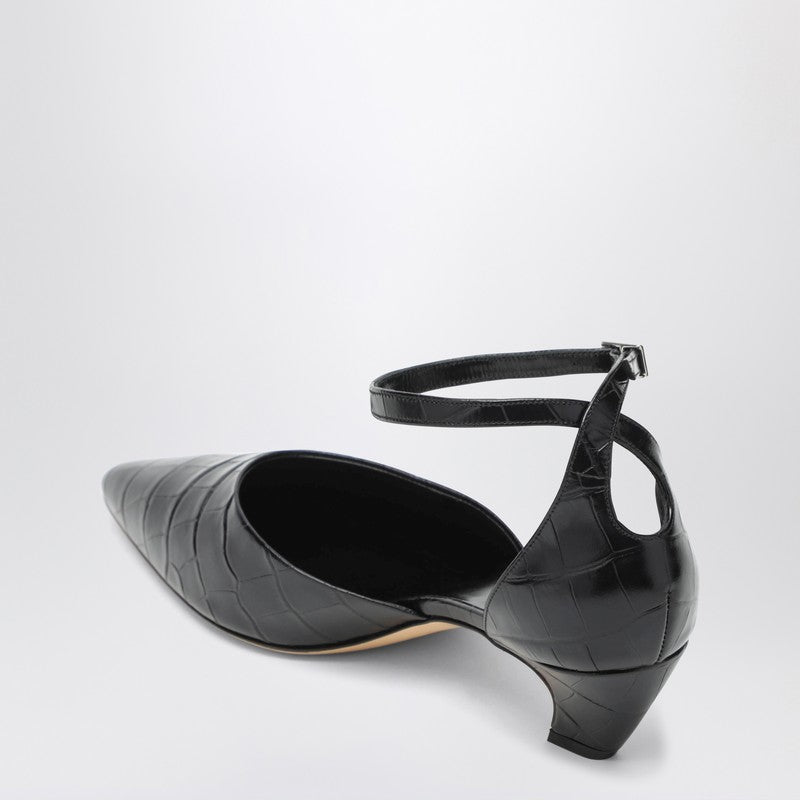 Black Victoria décolleté with crocodile print