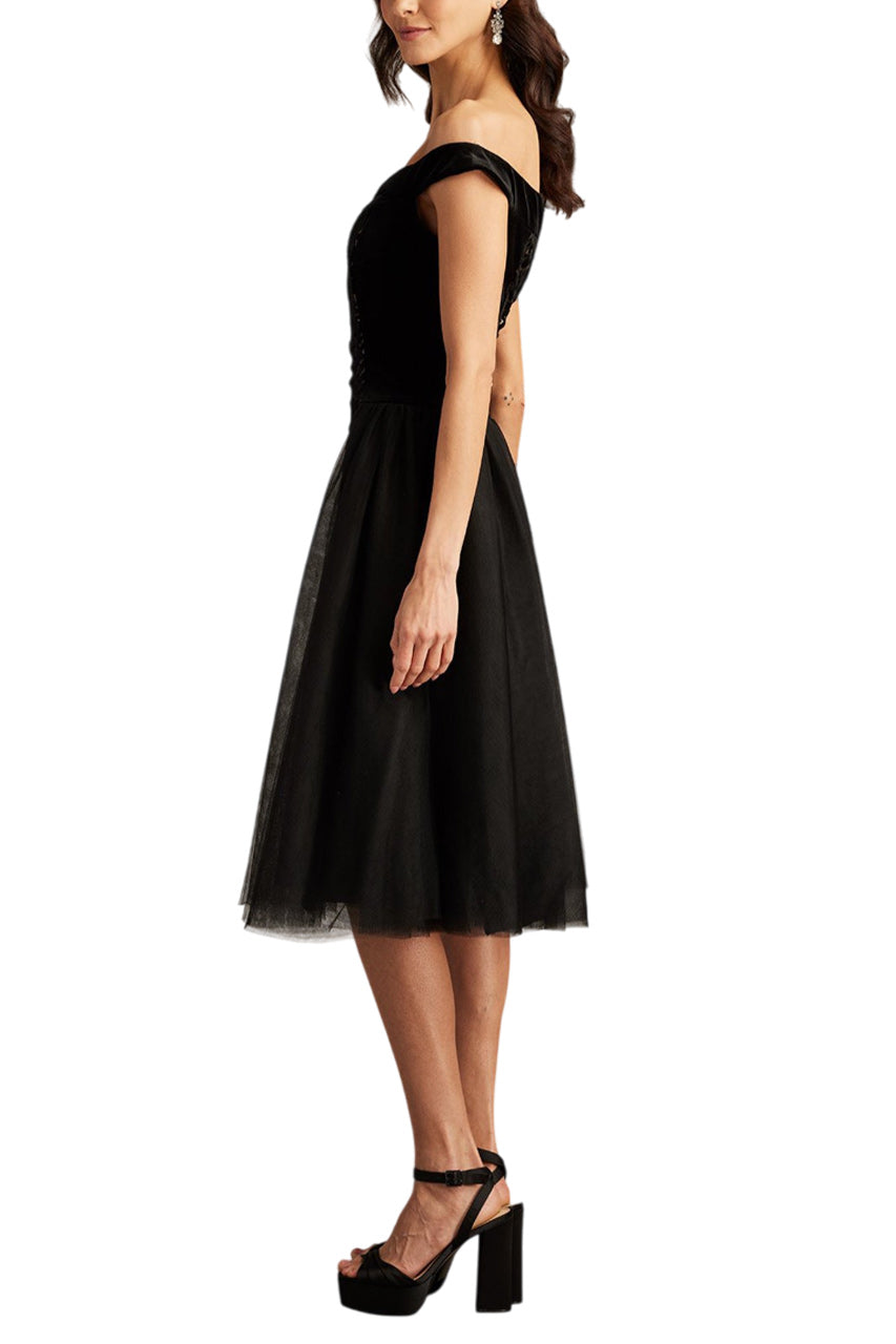 VALENCIA LASER CUT VELVET & TULLE DRESS
