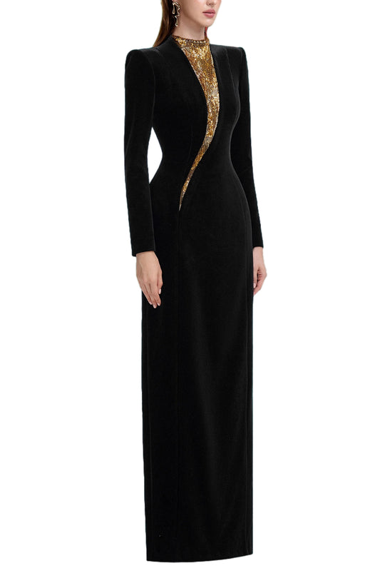 VELVET WITH EMBROIDERY GOWN