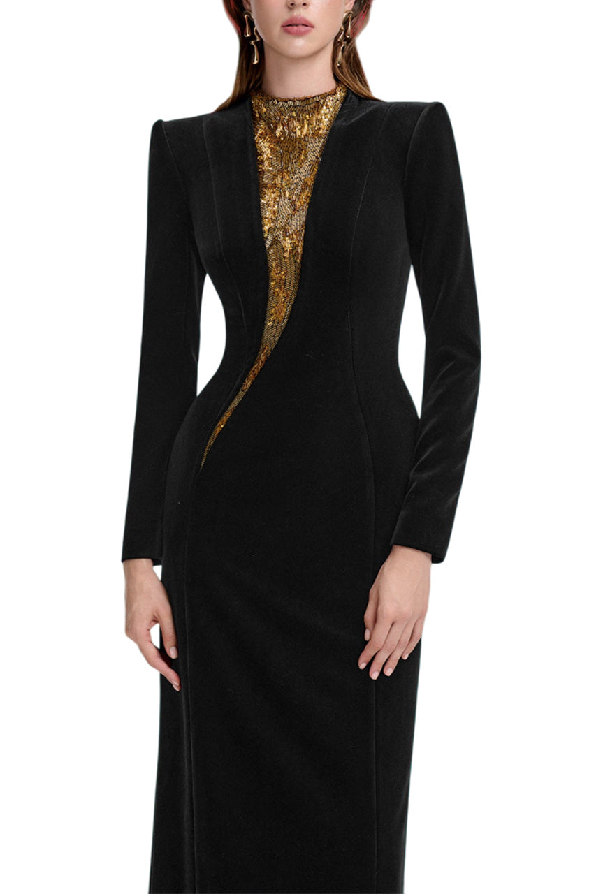 VELVET WITH EMBROIDERY GOWN