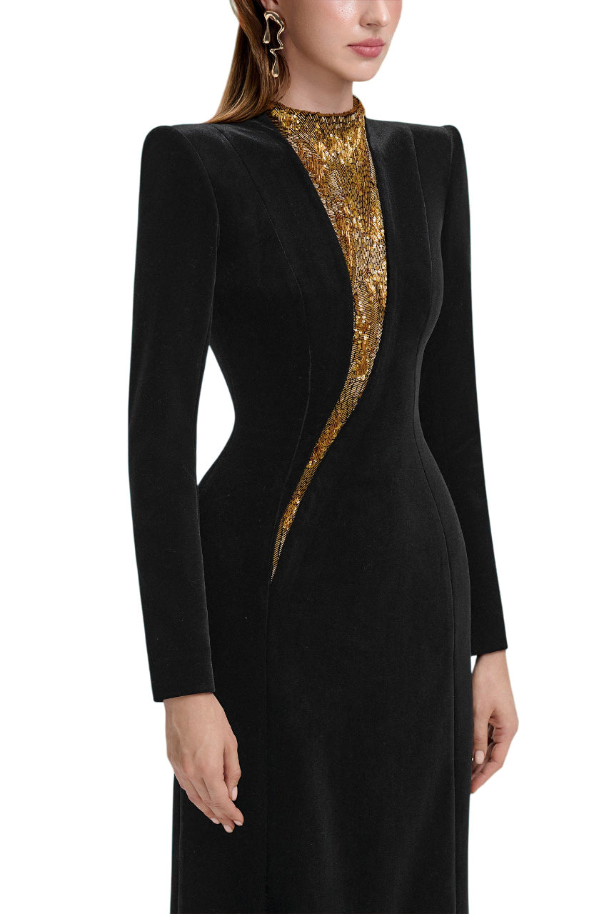 VELVET WITH EMBROIDERY GOWN