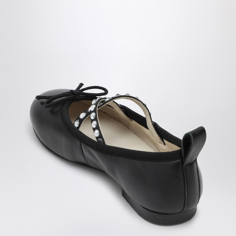 Black Leather Ballerina With Rhinestones