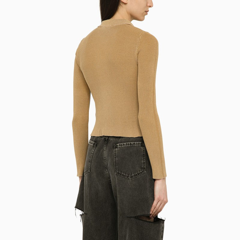 Sand-coloured ribbed cotton cardigan