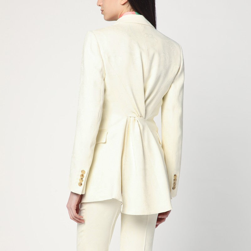 White Jacquard Jacket With Crossover Detail