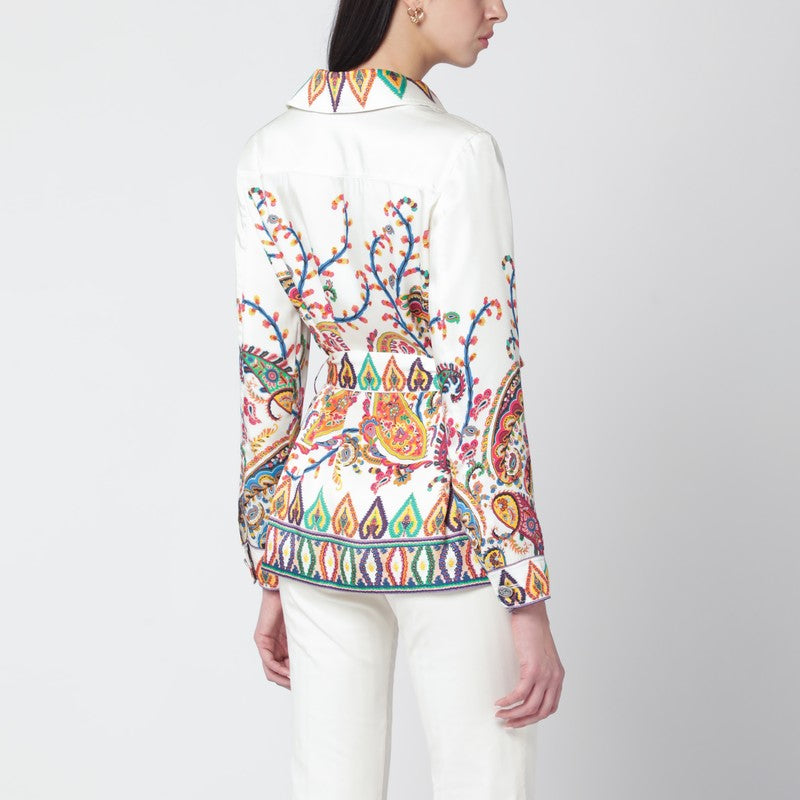 Paisley-print belted shirt jacket