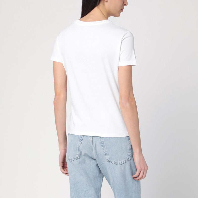 White T-shirt With Logo Embroidery