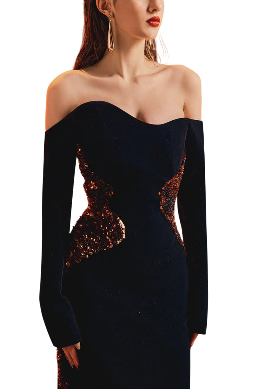 WAVY EMBELLISHED STRAIGHT DRESS