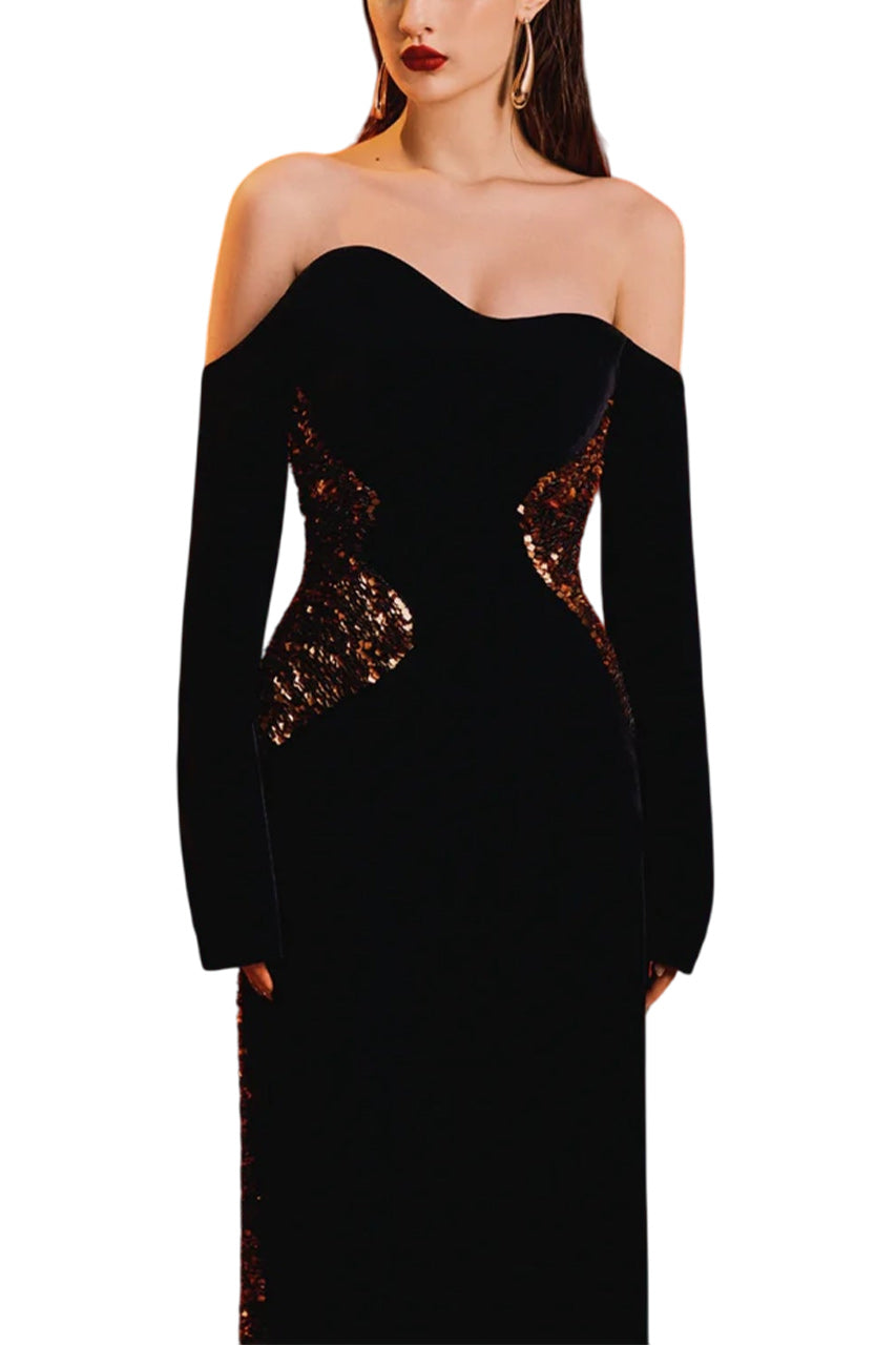 WAVY EMBELLISHED STRAIGHT DRESS