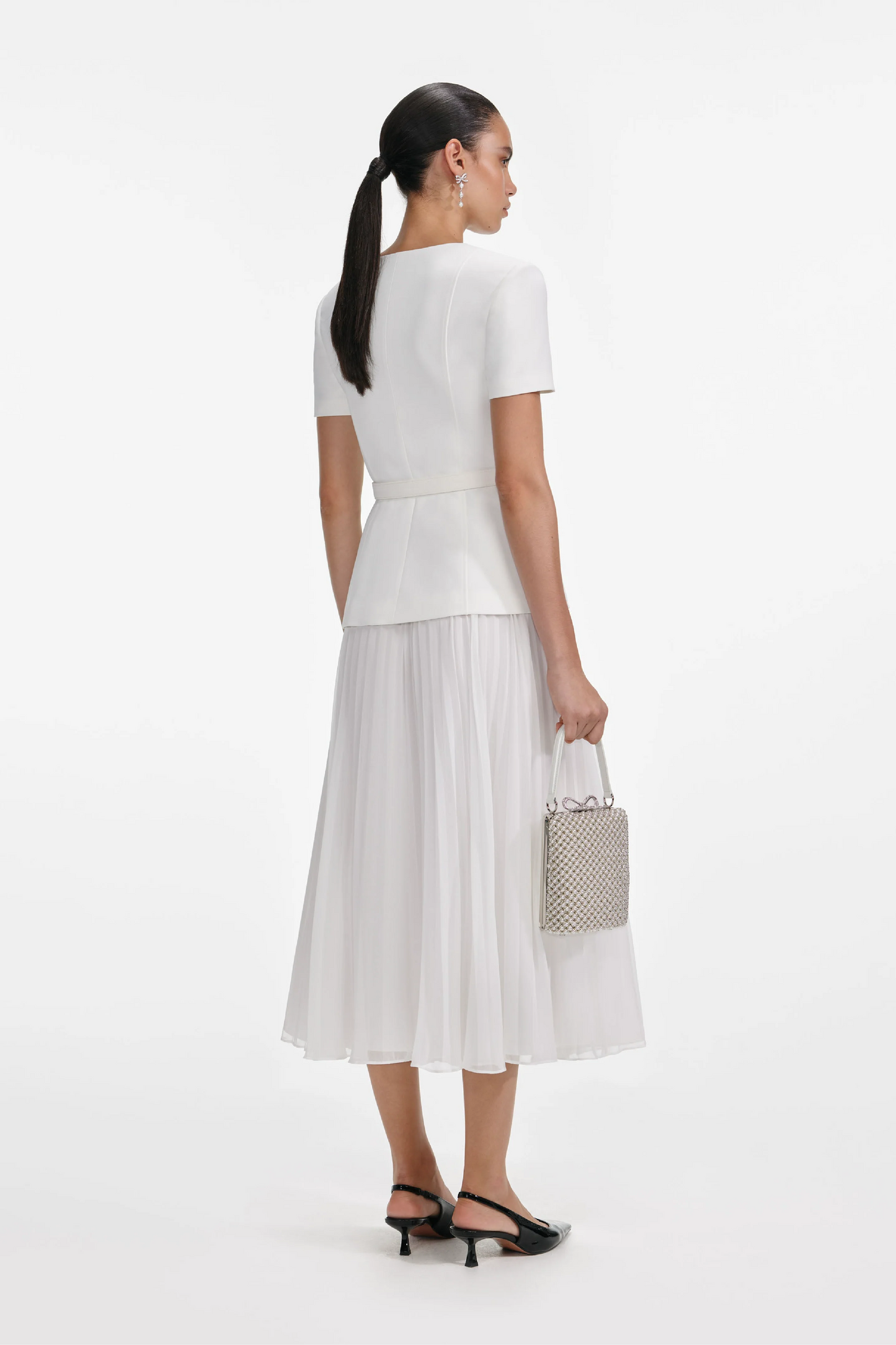 WHITE CREPE CHIFFON MIDI DRESS