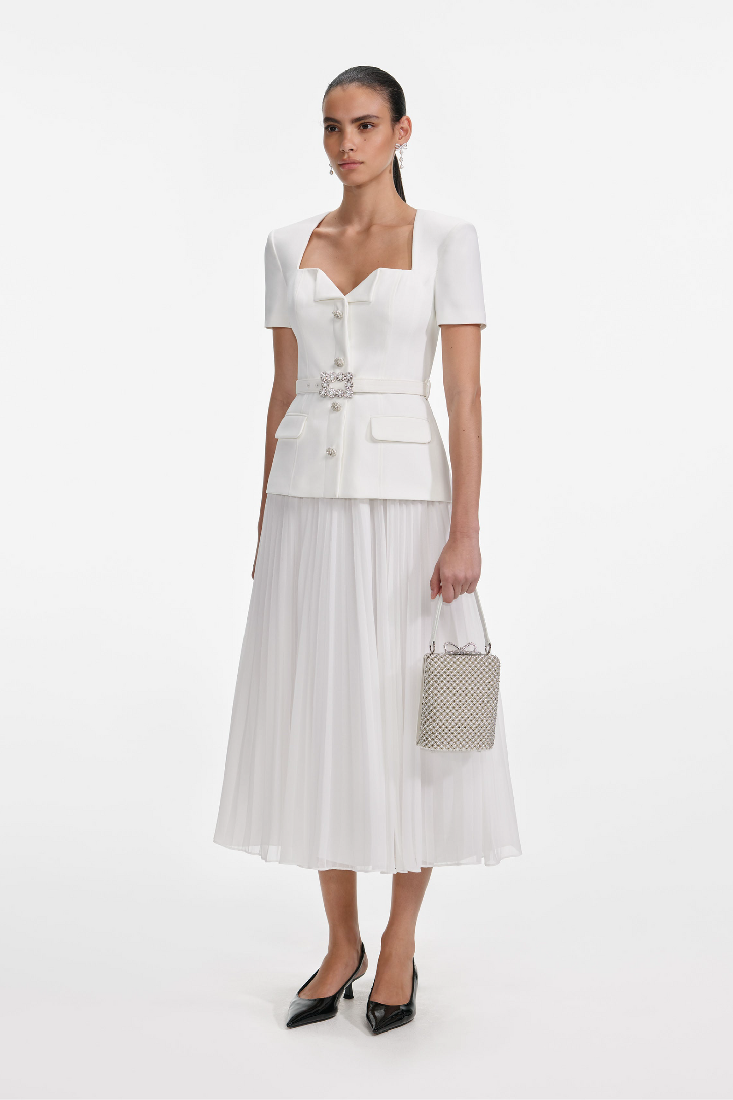 WHITE CREPE CHIFFON MIDI DRESS