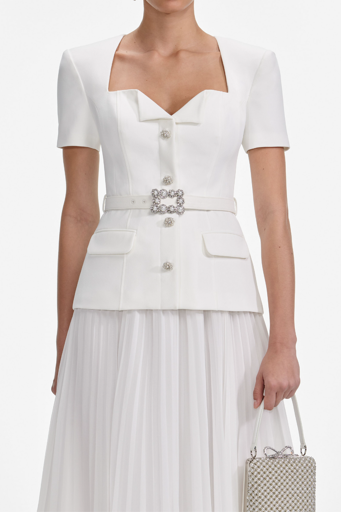 WHITE CREPE CHIFFON MIDI DRESS
