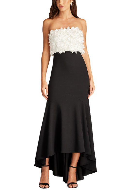 XORA FLORAL EMBELLISHED STRAPLESS GOWN