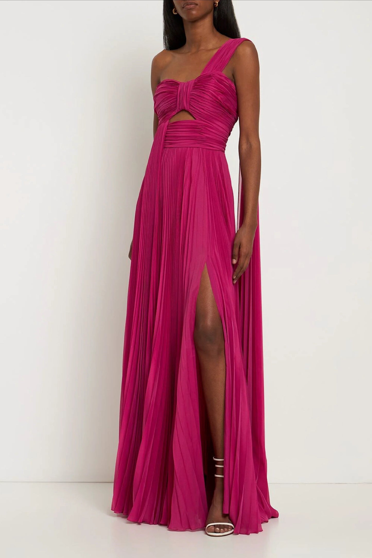 PLEATED CHIFFON ONE SHOULDER GOWN