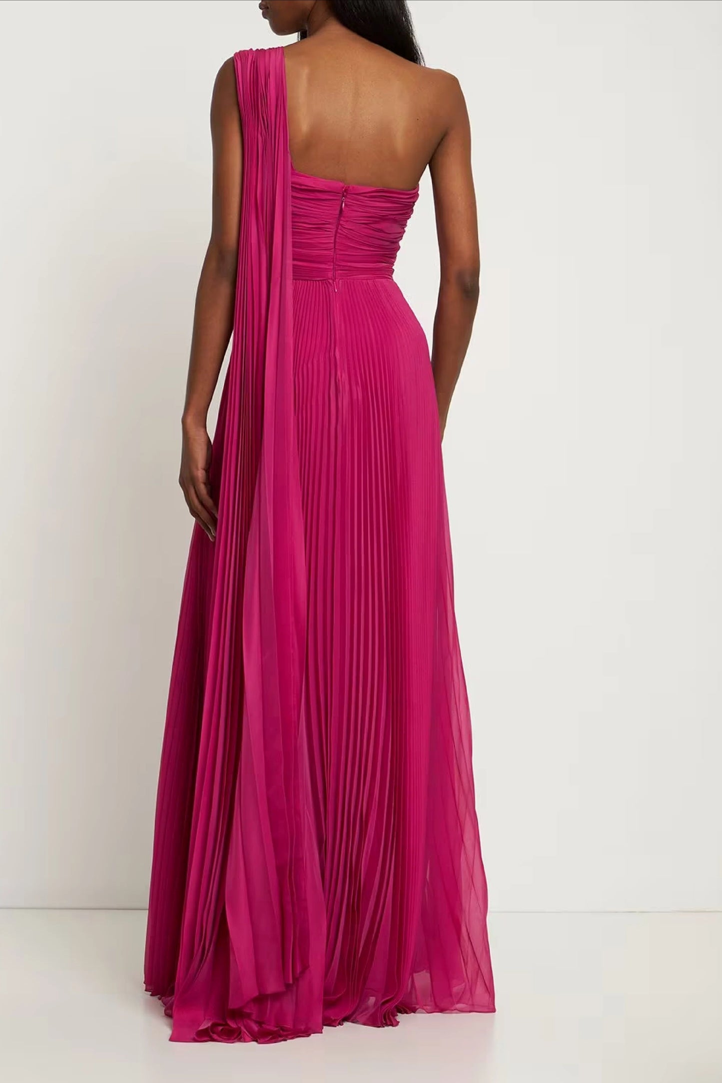 PLEATED CHIFFON ONE SHOULDER GOWN