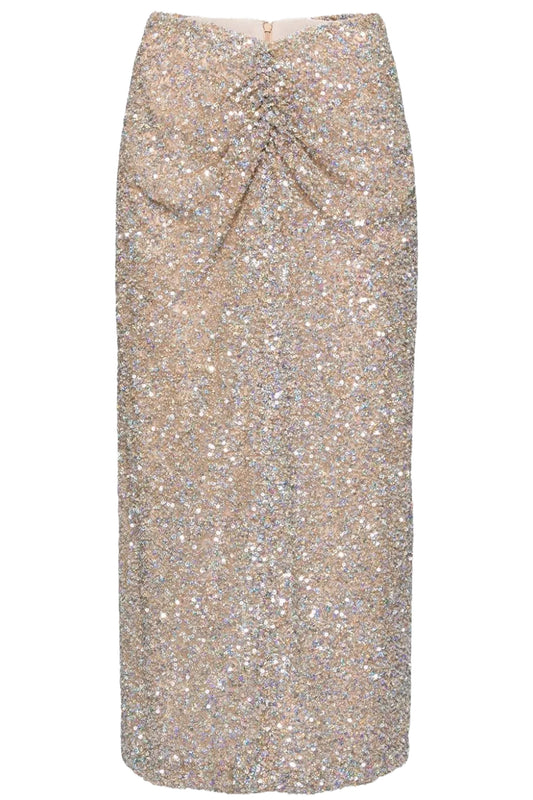 ZURI RUCHED SEQUINED MIDI SKIRT