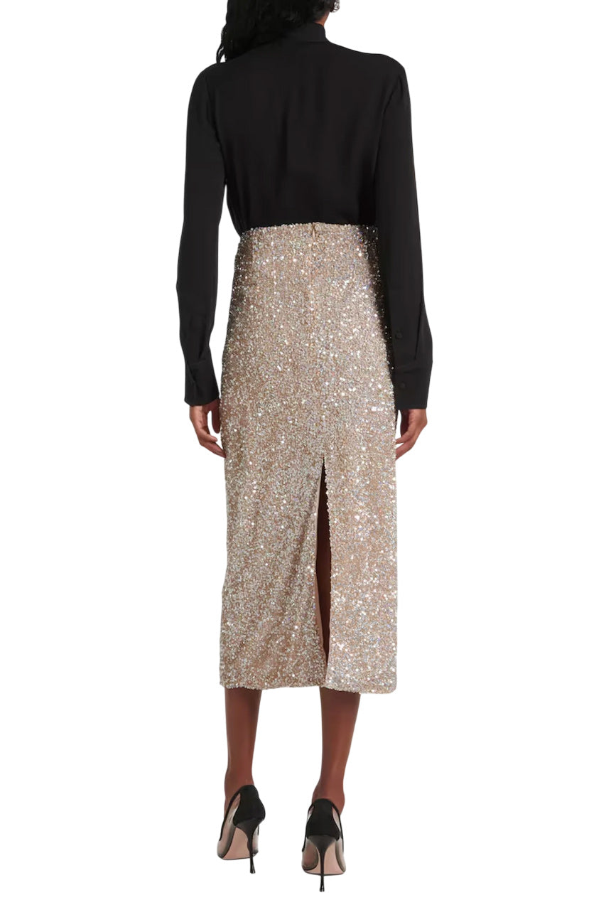 ZURI RUCHED SEQUINED MIDI SKIRT