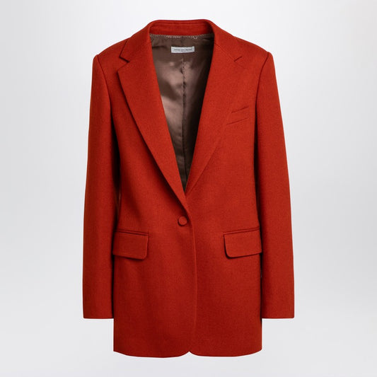 Red Single-breasted Jacket In Wool