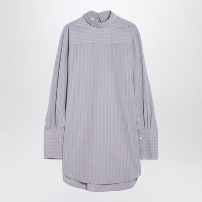 Light Blue Checked Popeline Turtleneck Shirt