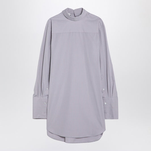 Light Blue Checked Popeline Turtleneck Shirt