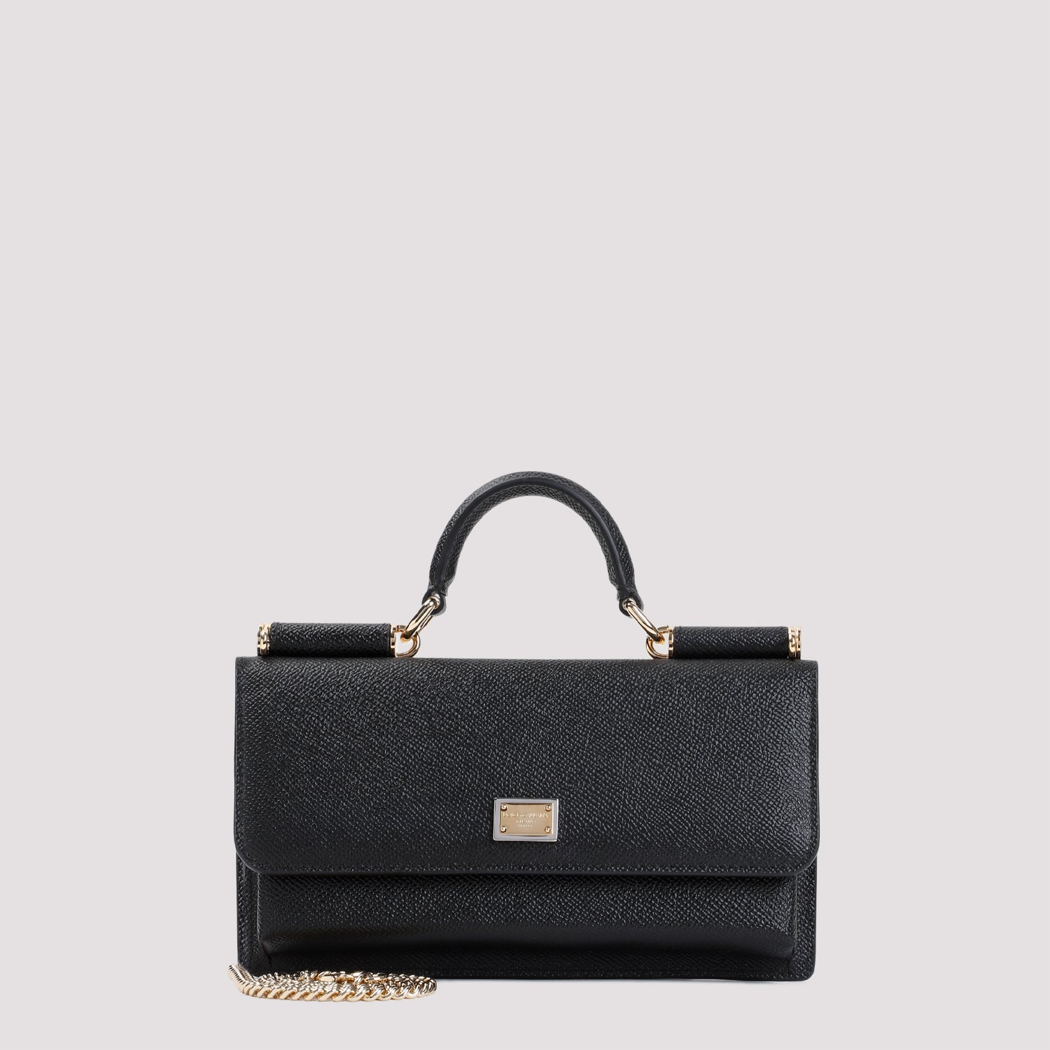 Black Dauphine Phone Saffiano Calf Leather Handbag