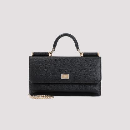 Black Dauphine Phone Saffiano Calf Leather Handbag