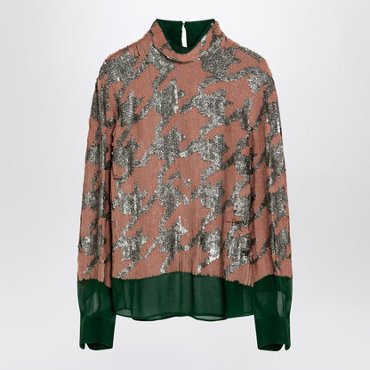 Green/pink/silver Blouse With Sequins