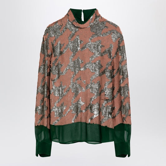 Green/pink/silver Blouse With Sequins