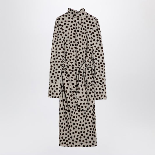 Écru Polka Dot Dress With Bow