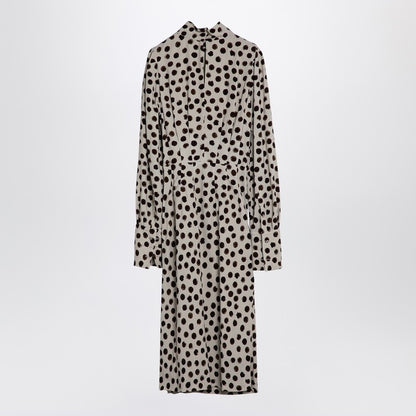 Écru Polka Dot Dress With Bow
