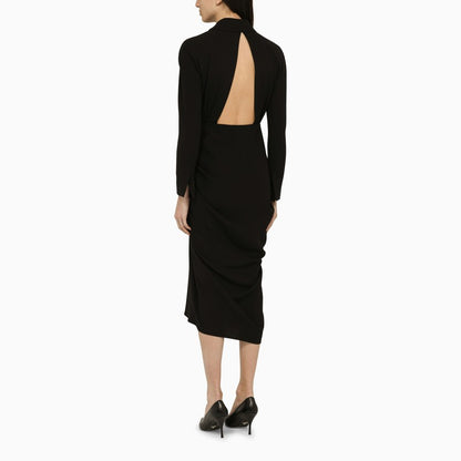Black Wool-blend Dress With Drape