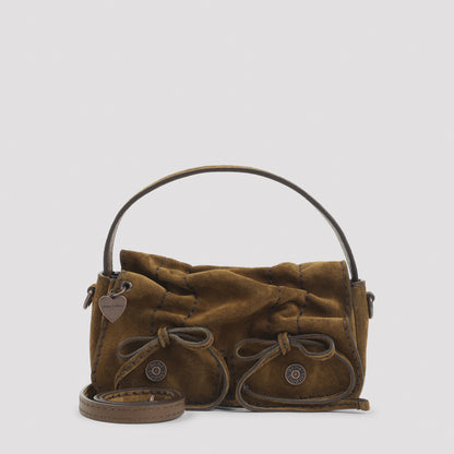 Cognac Brown Calf Leather Micro Crossbody Suede Bag