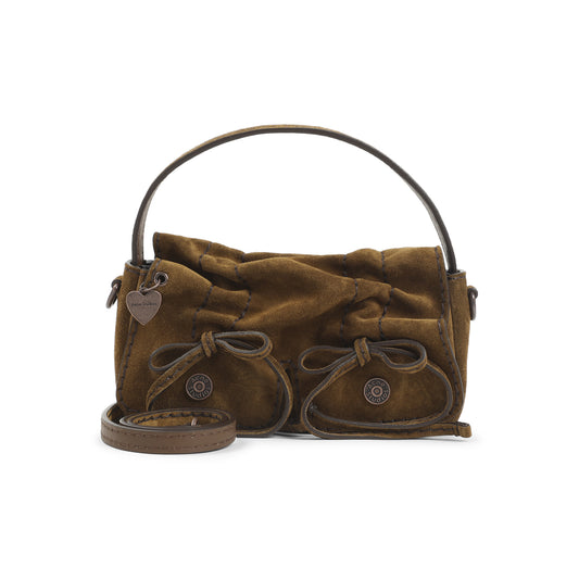 Cognac Brown Calf Leather Micro Crossbody Suede Bag