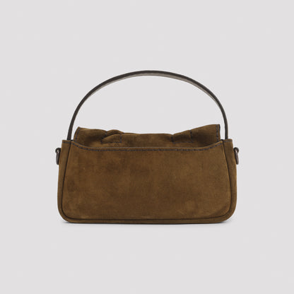 Cognac Brown Calf Leather Micro Crossbody Suede Bag