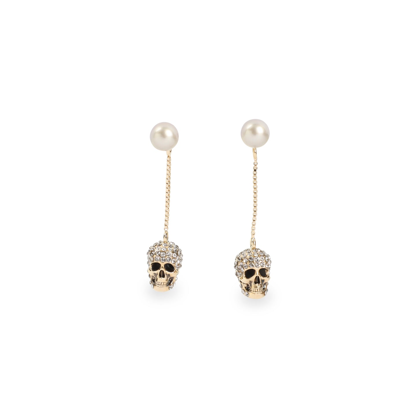 Gold Pave Skull Brass Earrings
