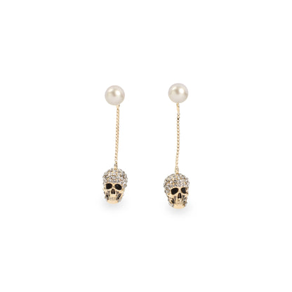 Gold Pave Skull Brass Earrings