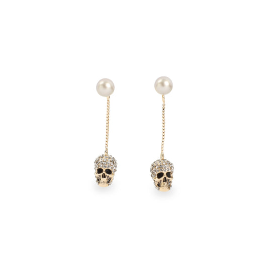 Gold Pave Skull Brass Earrings