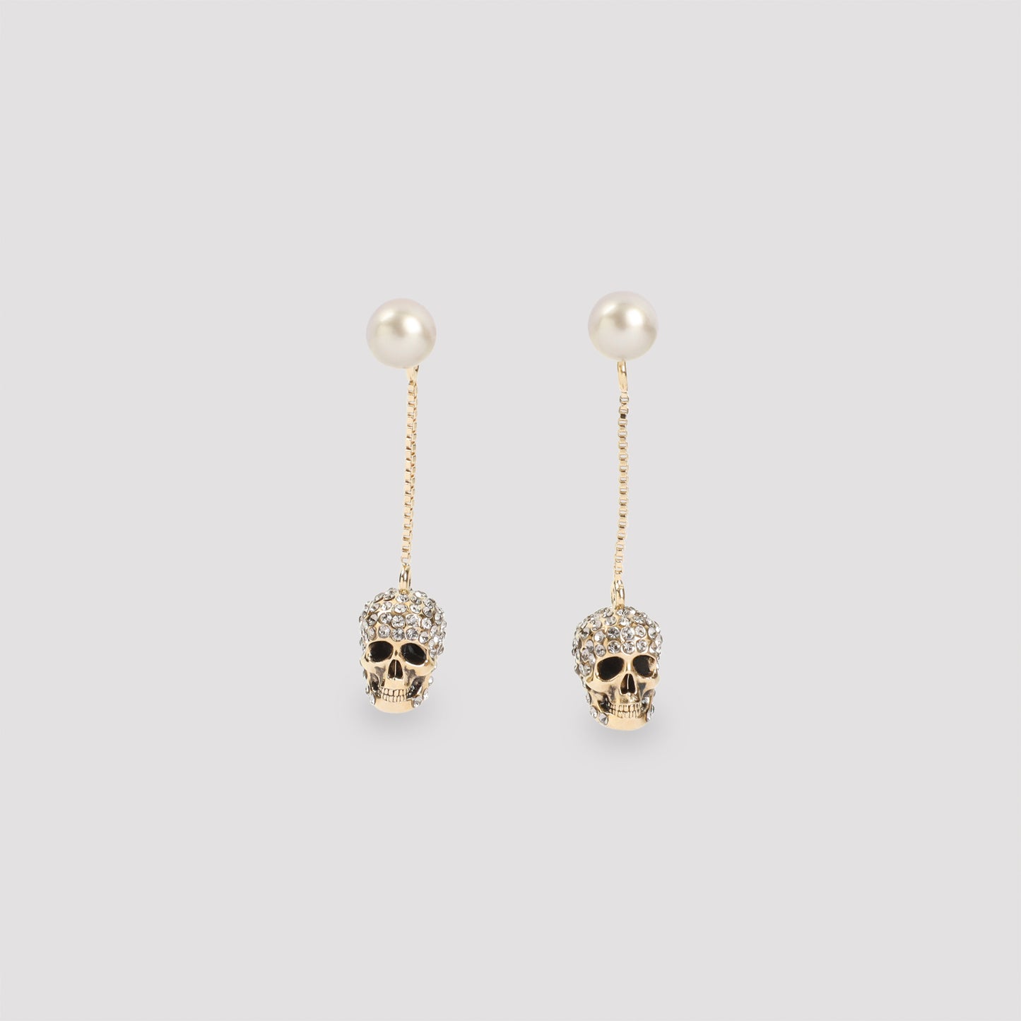 Gold Pave Skull Brass Earrings