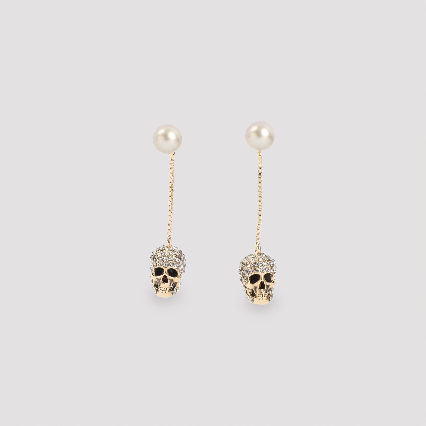 Gold Pave Skull Brass Earrings