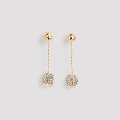 Gold Pave Skull Brass Earrings