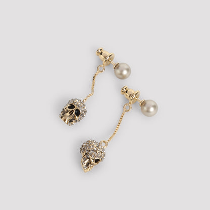 Gold Pave Skull Brass Earrings