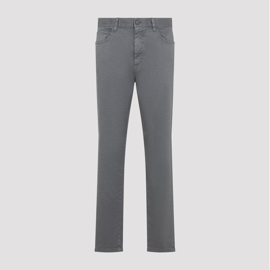 Gray Linen and Cotton Jeans