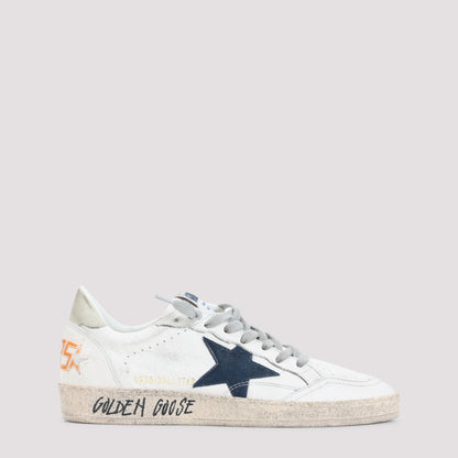 White and Blue Ball Star Goat Leather Sneakers