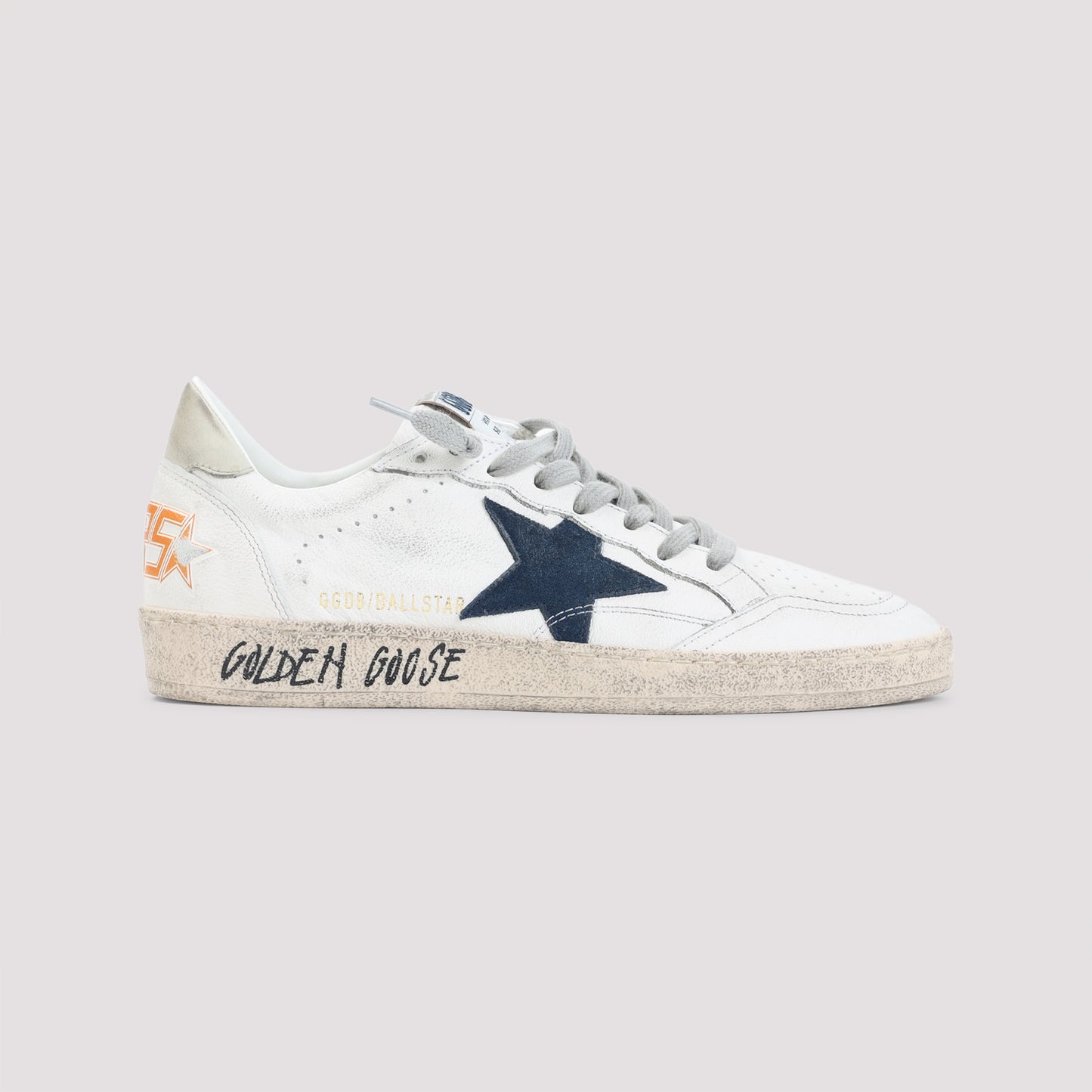 White and Blue Ball Star Goat Leather Sneakers
