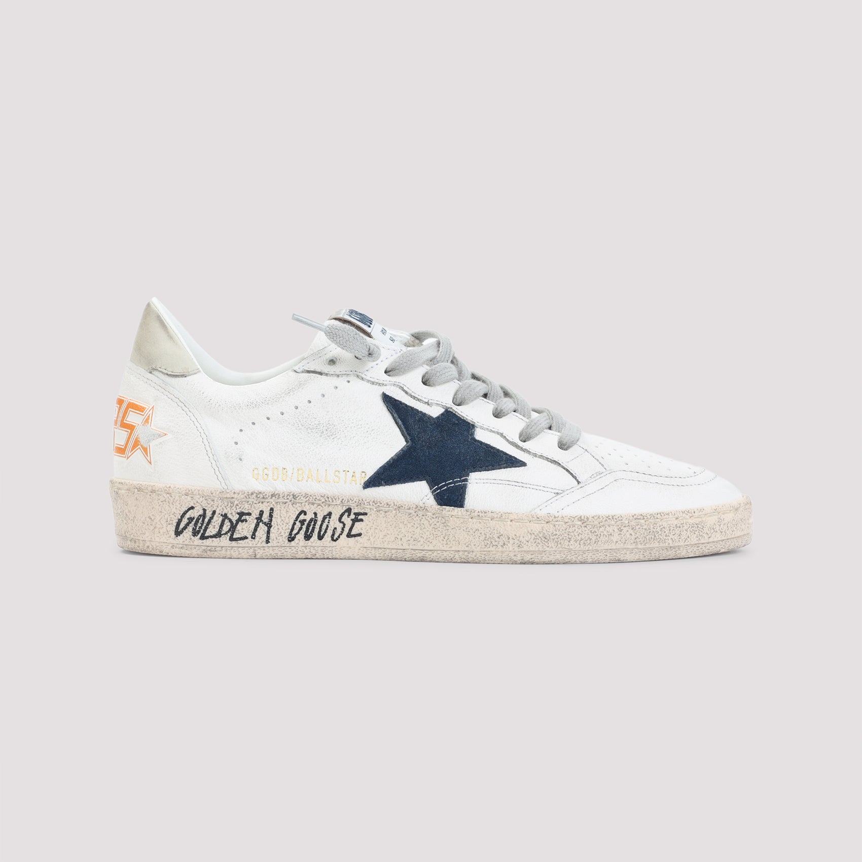 White and Blue Ball Star Goat Leather Sneakers