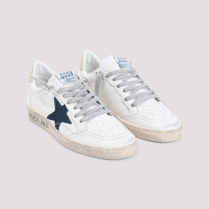 White and Blue Ball Star Goat Leather Sneakers