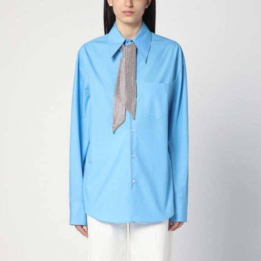 Light Blue Shirt With Rhinestone Scarf