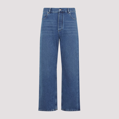 Mid Blue Cotton Wide Fit Jeans