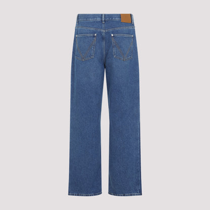 Mid Blue Cotton Wide Fit Jeans