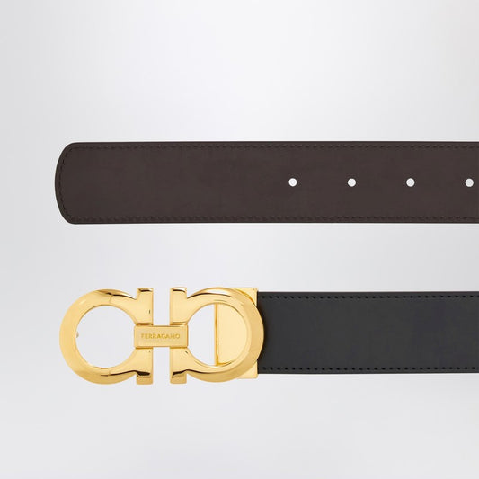 Reversible and adjustable Gancini belt Black/Hickory